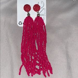 Bright pink beaded tassel earrings brand new!